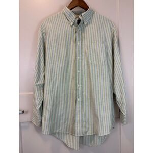 Lands' End Original Oxford Button Down Shirt Size 16.5 / 32 Green Pink Stripe